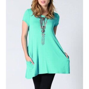 Women's Turquoise Short Sleeve Tunic With Pocket Small
